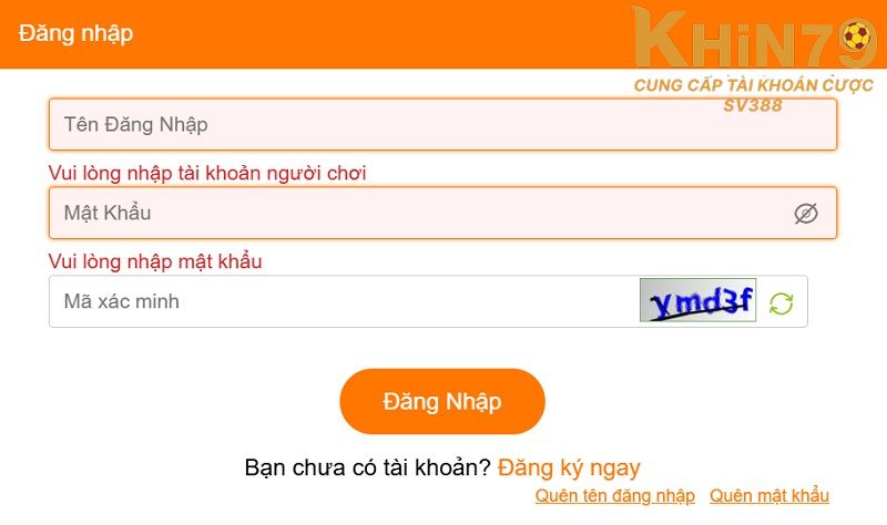 Nhập thông tin tài khoản Khin79